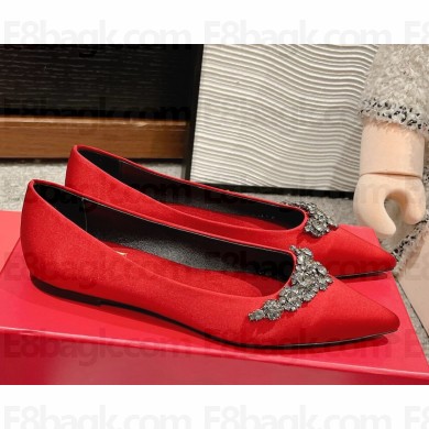 Roger Vivier Efflorescence Ballerinas in satin red 2025