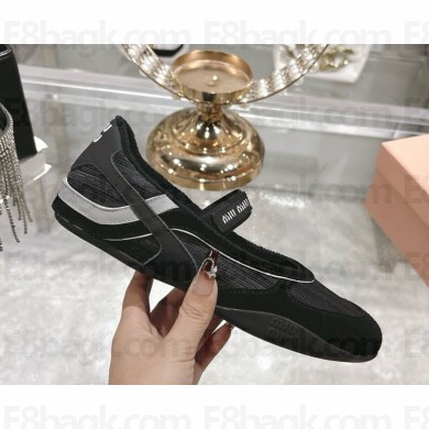 Miu Miu Low-Top mesh & suede Leather Mary Janes black 2025