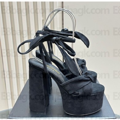 Saint Laurent Heel 14cm platform sandals in suede calfskin black 2024