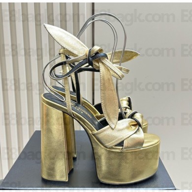 Saint Laurent Heel 14cm platform sandals in calfskin gold 2024
