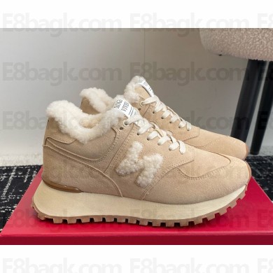 Roger Vivier suede leather sneakers with shearling beige 2024