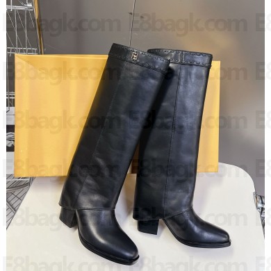 Fendi show Fold Over Boots For Long Boots Women's Knee High Boots in black heel 6cm 2024