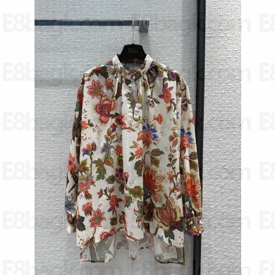 dior Multicolor Cotton and Silk Poplin with Albero della Vita Motif Blouse 2023