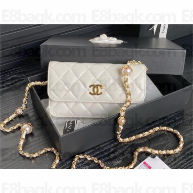 Chanel Shiny Lambskin Flap Phone Holder with Chain Ap4284 white 2024