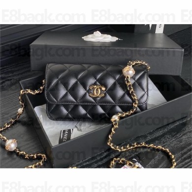 Chanel Shiny Lambskin Flap Phone Holder with Chain Ap4284 black 2024