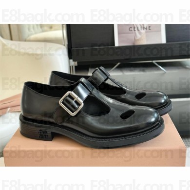 Miu Miu Leather T-bar shoes 5E318E black 2024SS
