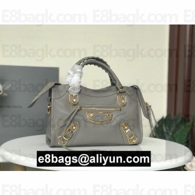 BALENCIAGA SHEEPSKIN CLASSIC METALLIC GOLD EDGE MINI CITY BAG ETAIN