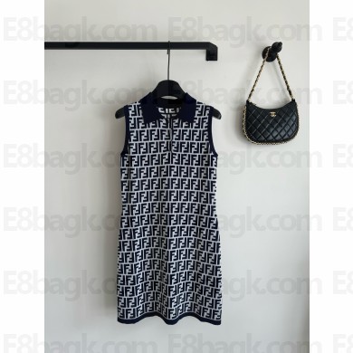 fendi Navy blue FF cotton dress 2024