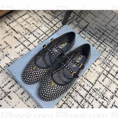 Prada Women's Black Crystal-Embellished Ballerina Shoes 2024ss