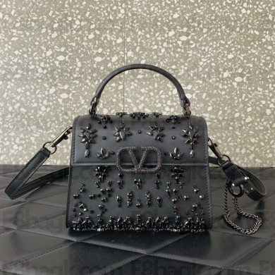 VALENTINO V LOGO CRYSTAL EMBELLISHED BAG black 2025