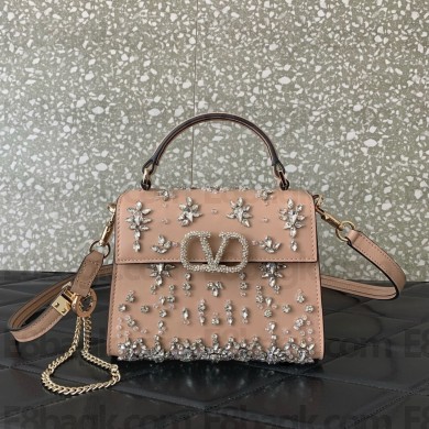 VALENTINO V LOGO CRYSTAL EMBELLISHED BAG pink 2025