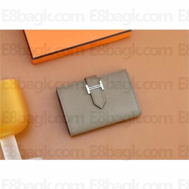 Hermes bearn mini wallet in epsom leather etoupe with silver hardware handmade(original quality)