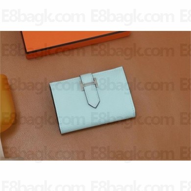 Hermes bearn mini wallet in mysore leather bleu zephyr with silver hardware handmade(original quality)