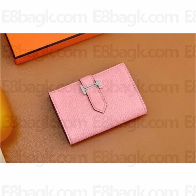 Hermes bearn mini wallet in mysore leather rose confetti with silver hardware handmade(original quality)