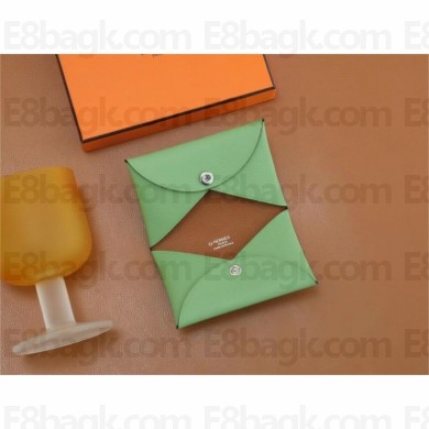 Hermes Calvi Duo Compact card holder in epsom leather vert criquet handmade(original quality)
