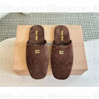 Miu Miu suede Leather slippers 5S322E coffee 2024