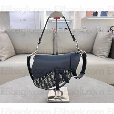 Dior Saddle Bag with Strap in Blue Oblique Jacquard and Smooth Calfskin 2024