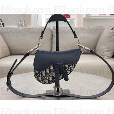Dior Mini Saddle Bag with Strap in Blue Oblique Jacquard and Smooth Calfskin 2024