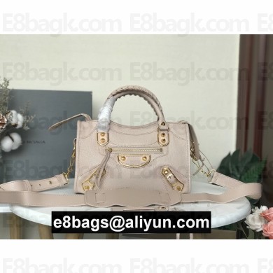 BALENCIAGA SHEEPSKIN CLASSIC METALLIC GOLD EDGE MINI CITY BAG CREAMY