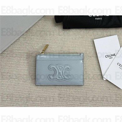 celine Zipped Card Holder in smooth lambskin pale blue 10K583 2023