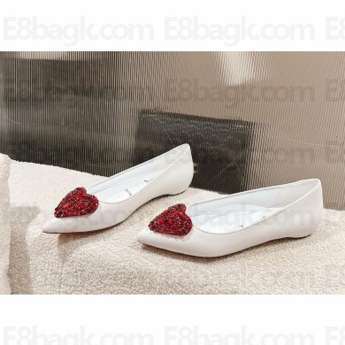 Christian Louboutin I Love Kate fiat with Crystal Strass Heart Nappa Leather white 2024