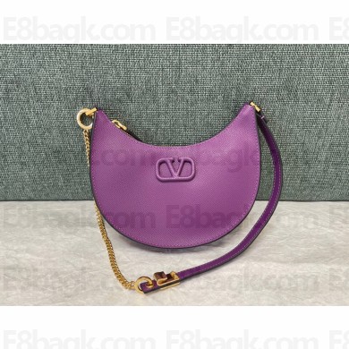 Valentino Mini Vlogo Signature Grainy Calfskin Hobo Bag purple 2022