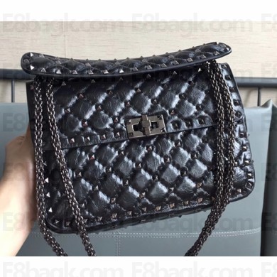 Valentino Rhombus Rockstud Spike Medium Chain Shoulder Bag Black