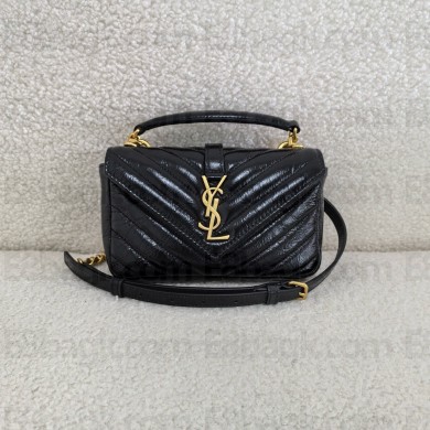 saint laurent college mini chain bag in shiny crackled leather black(original quality)