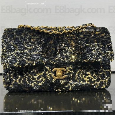CHANEL Golden & Black Sequins & Gold-Tone Metal FLAP BAG AS4561-B20758 2025