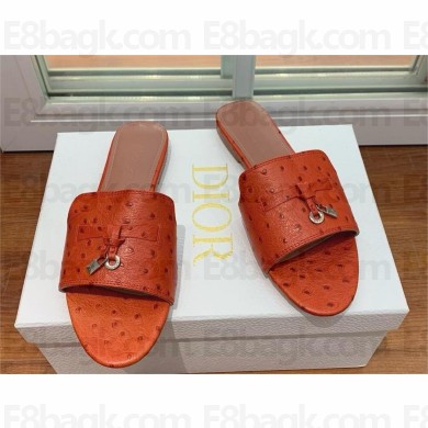 Loro Piana ostrich pattern leather summer charms mules ORANGE 2024