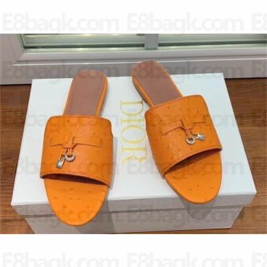 Loro Piana ostrich pattern leather summer charms mules MOUTARDE 2024