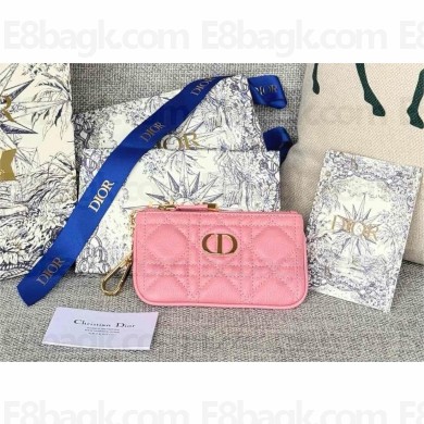 Dior Caro Myrte Zipped Key Case in pink Supple Cannage Calfskin 2024