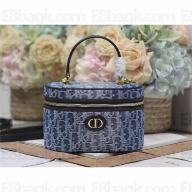 DIOR 30 MONTAIGNE SMALL VANITY CASE IN Blue Denim Oblique Jacquard 2024