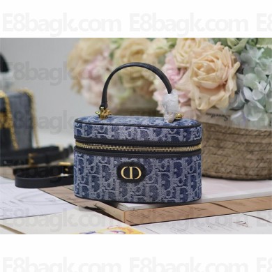 DIOR 30 MONTAIGNE MINI VANITY CASE IN Blue Denim Oblique Jacquard 2024