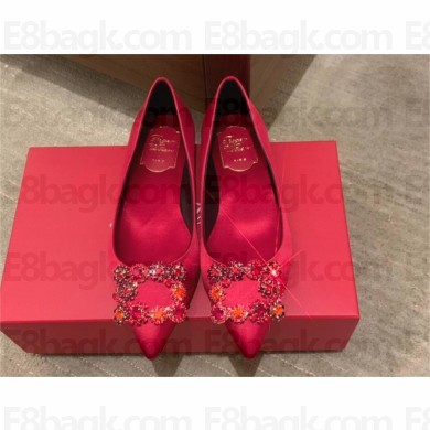 Roger Vivier Flower Strass Buckle Ballerinas in Satin red 2023