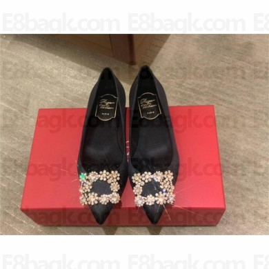 Roger Vivier Flower Strass Buckle Ballerinas in Satin black 2023