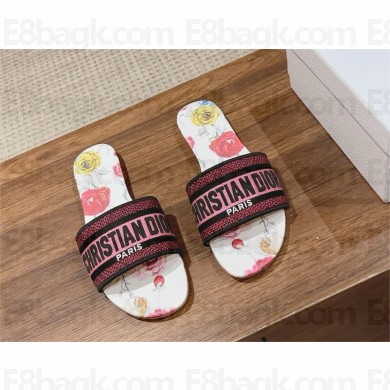 Dior White Multicolor Florilegio Embroidered Cotton Dway Flat Slide 2024
