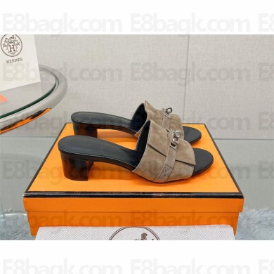 Hermes heel 5CM Giulia sandal in calfskin SUEDE GRAY 2023