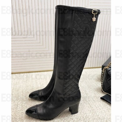 chanel Lambskin classic Quilting  Boots in black heel 6.5cm 2024