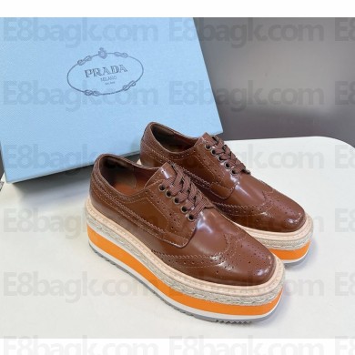 Prada Brown Brogue Leather Espadrille Derby Sneakers 2024
