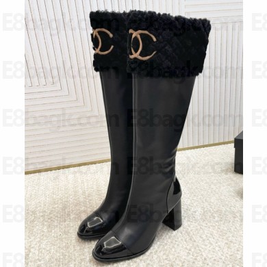 chanel Lambskin double c with shearling zipper boots ib black heel 8.5cm 2024