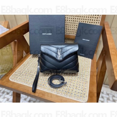 Saint Laurent loulou toy strap bag in quilted "y" leather 467072 black with silver hardware(original quality)