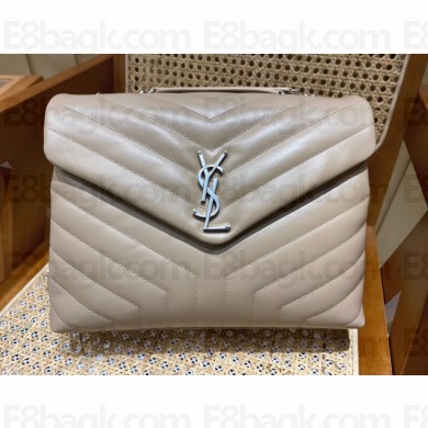 SAINT LAURENT loulou medium chain bag in quilted "y" leather dark beige with silver hardware(original quality)