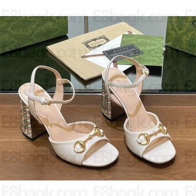 Gucci Women's Horsebit sandal Black leather with crystal heel 9.5cm 2025
