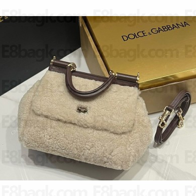 Dolce & Gabbana Sicily faux-shearling tote bag beige  2024
