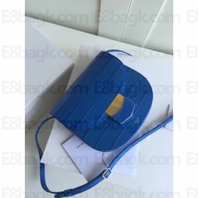 Celine Grained Calfskin Trotteur small/Medium Bag blue crocodile