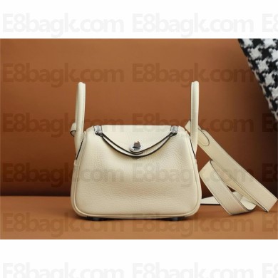 Hermes Mini Lindy 19cm Bag in original  taurillon clemence leather nata with silver hardware(handmade)