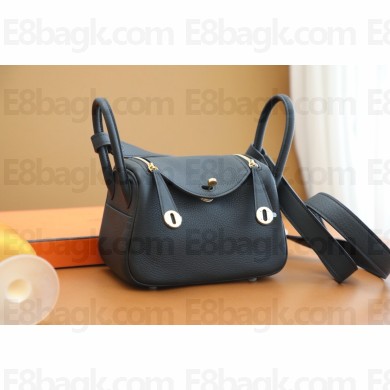 Hermes Mini Lindy 19cm Bag in original togo leather noir with gold hardware(handmade)