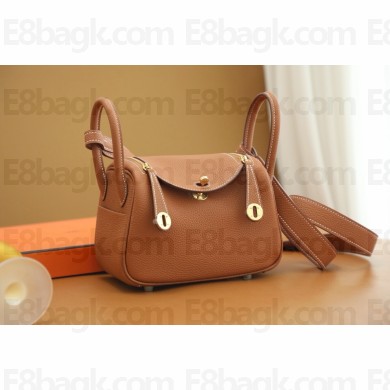 Hermes Mini Lindy 19cm Bag in original togo leather golden brown with gold hardware(handmade)