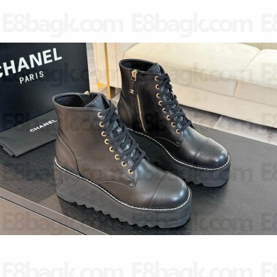 Chanel 10cm lace-up boots black 2024